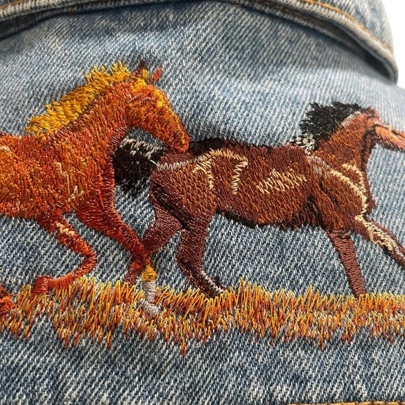 North Style M Embroidered Horse Denim Jacket Western Boho Cowboy Rodeo Y2K Retro - Picture 5 of 9